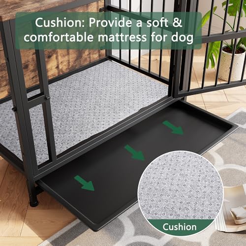 VECOCHO Hundekäfig Möbel, Hundebox für Zuhause Große/Mittlere Hunde,Beistelltisch, Hundehütte Indoor, Hochbelastbar Hundehaus für Zuhause, Herausnehmbares Tablett, 2 Türen, Dog Crate Furniture