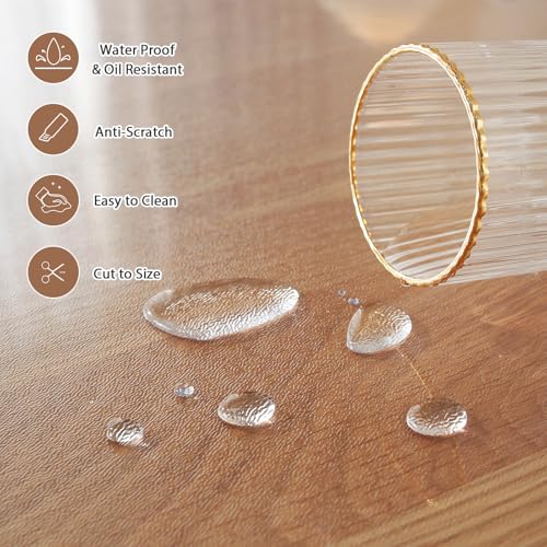 Image of LovePads Round Frosted Table Cover Protector 54 Inch, 2mm Thick Table Protector for Dining Room, Waterproof Plastic Cover PVC Vinyl Tablecloth, Circle Tabletop Protective Pad for Furnture Surface