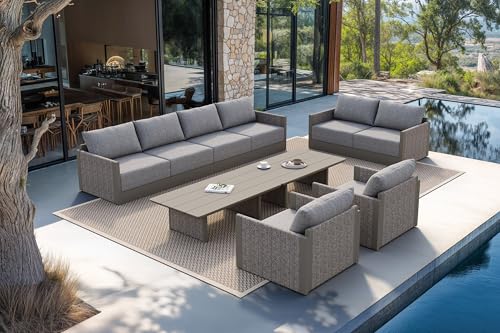 Image of PURPLE LEAF Outdoor Sectional 10PCS w / 2 Table, Thick Cushions Patio, Beige