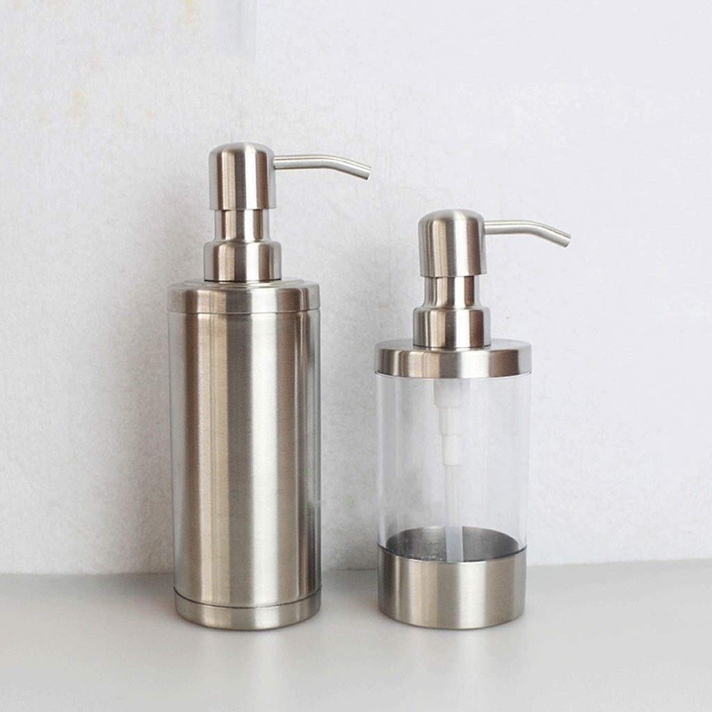 dispenser sapone/Dosatori per sapone liquido Rotonda a mano di tipo dispenser di sapone shampoo doccia gel Bottiglia dispenser di sapone in acciaio inox + 230ml trasparente Erogatore del Sapone/Dispen