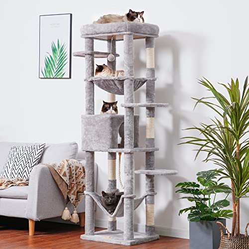 Heybly Cat Tree Large Cat Tower For Indoor Cats,Multi-Level Cat Furniture Condo For Cats With 3 Padded Plush Perch, Cozy Basket And Scratching Board Hct031W #TOP7