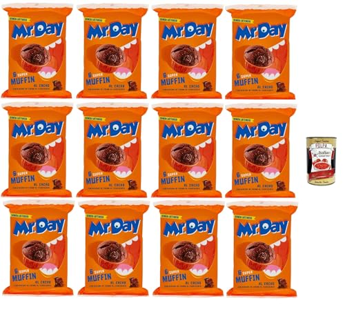 Mr.Day - Super Kakao Muffin mit Schokoladenfüllung, laktosefreier und palmölfreier Snack, ideal zum Frühstück, Snack oder Nachmittag, 12x 300 gr + Italian Gourmet polpa 400g