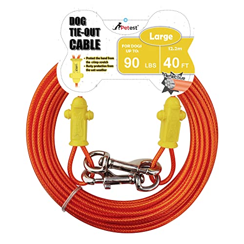 Petest Reflective Tie Out Cable with Crimp Cover for Large Dogs Up to 90 Pounds, 40 Feet