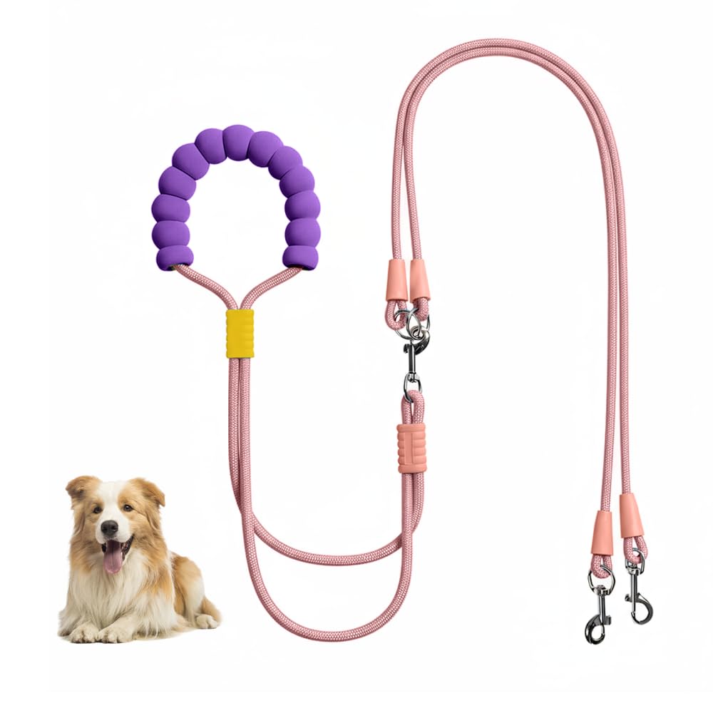 Double Dog Lead,5.9ft No-tangle Multiple Dog Splitter with 360° Swivel Clip & Thickened Widened Handle for Walking Training Jogging Hiking