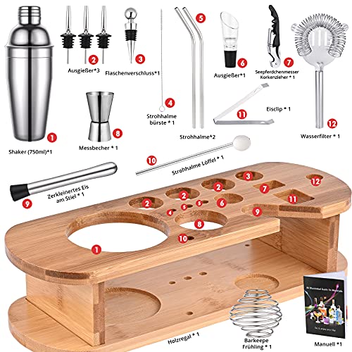 GOLDGE Cocktail Set Cocktail Shaker 18 Teiliges Cocktail Mixer Geschenk Set Bar Zubehör 750ML Cocktailshaker mit… - Image 3