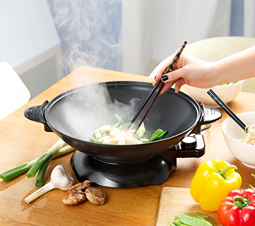 Foto von Rosenstein & Söhne Elektro Wok: Elektrischer Wok mit Thermostat, antihaftbeschichtet, 1.500 W, 5,1 l (Pfanne elektrisch, Partypfanne, Netzkabel Elektrische Grillpfanne)