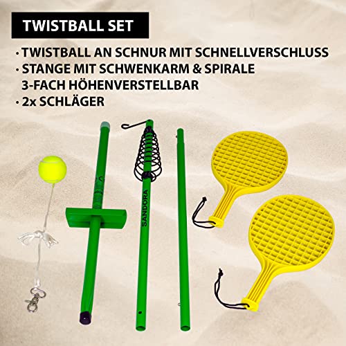 Sandora 25030 Circletennis - Twistball - 3-teilig grün/gelb für tollen Garten Spielspaß und jegliche Freizeitaktivität für Camping und Unterwegs EIN absolutes Kindervergnügen