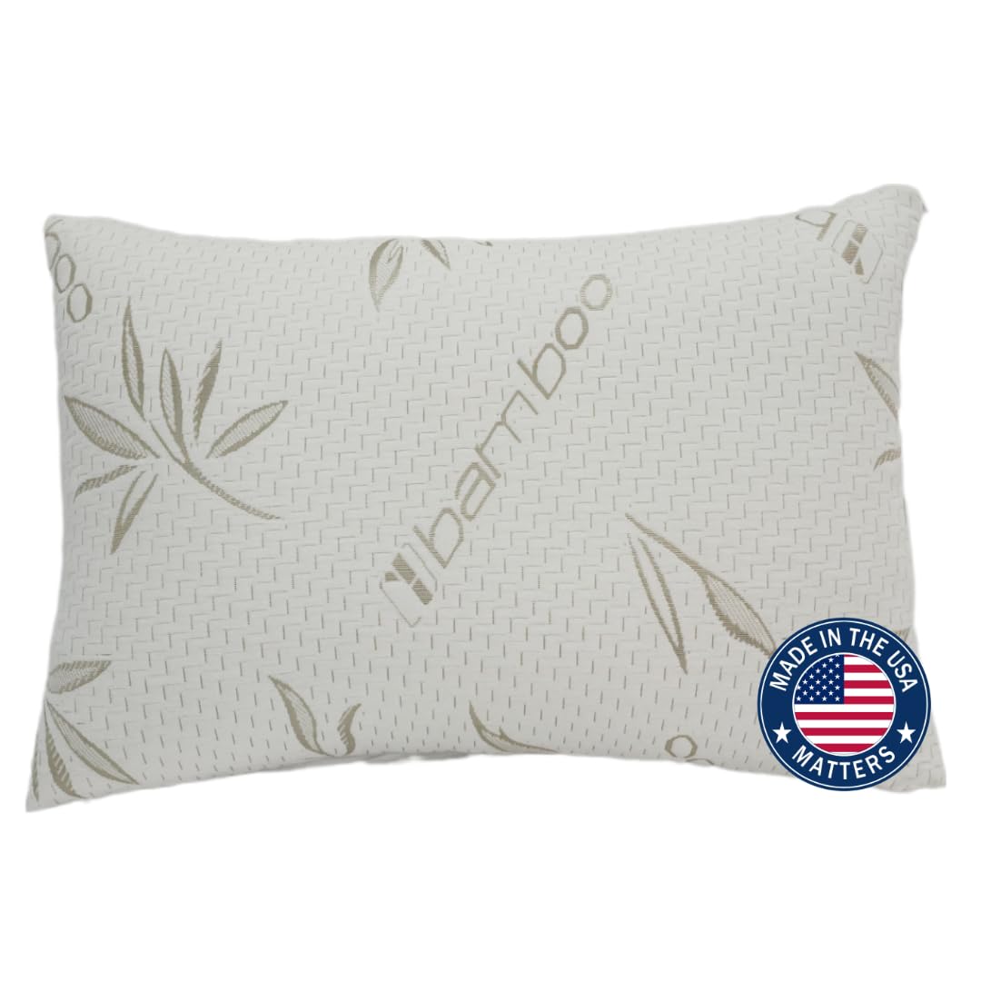 Sleep Touch - Green Leaf Collection - Shredded Memory Foam Pillows, Back & Side Sleepers, Adjustable with Zipper Green Viscose of Bamboo Cover, Soft Bed Pillow for Sleeping, Made in USA (18x27)