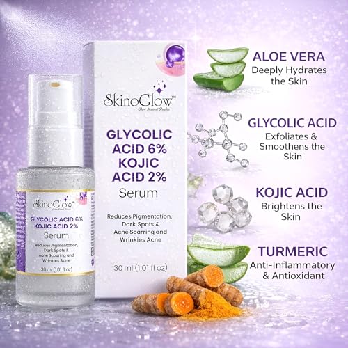 Image of Glycolic Acid 6% & Kojic Acid 2% Face Serum | Brightening & Even Skin Tone Serum | Helps Reduce Appearance of Dark Spots, Pigmentation & Dull Skin | 30 ml