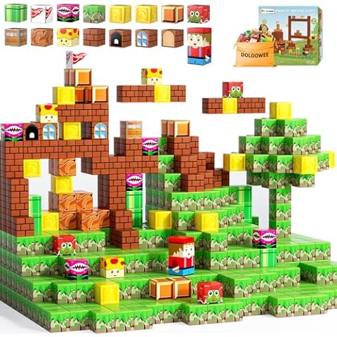 Doloowee Magnetic Building Blocks Sets - Magnetic Cubes for Kids 4-8, Toddler Kids Toys Magnet Blocks Ages 3-5, Mine World Game Themed Gifts Toys for 3 4 5 6 7 8+ Year Old Boys & Girls Cover