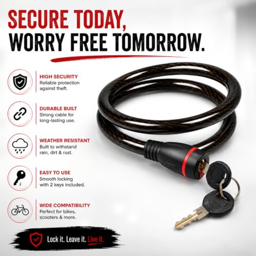Image of Kandid Heavy Duty Steel Cable Helmet Lock for Men Bike with π²π³π°πΊ Length π΄πΊπΊ Thickness & Integrated Dust Cover with 2 Keys | Cycle Lock for Bicycle | Easy to Operate & Water Resistant