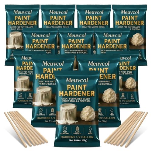 Meuvcol Paint Hardener for Disposal 12 Pack (3.5 oz Each) 15 Minute Paint Solidifier Powder for Water-Based Latex & Acrylic Paint Treats 6 to 8 Gallons Easy Waste Paint Cleanup