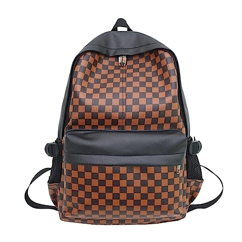 MININAI Mochila estética quadriculada para mulheres e homens, vintage, couro PU, mochila para laptop Y2K, xadrez, Alt Emo, casual, mochila para o dia, Marrom, One Size, Mochilas Daypack