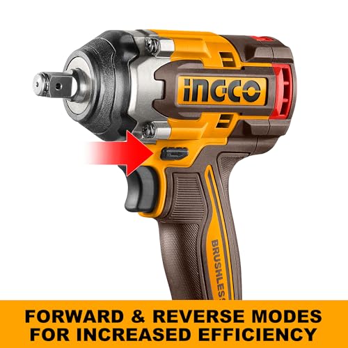 Image of Ingco 20V Cordless Impact Wrench 550NM, Brushless Motor, 3-Speed Adjustment 2500RPM, LED Work Light, With 2Pcs 4.0Ah Battery And 1Pcs Charger, Packed by Carrying Case