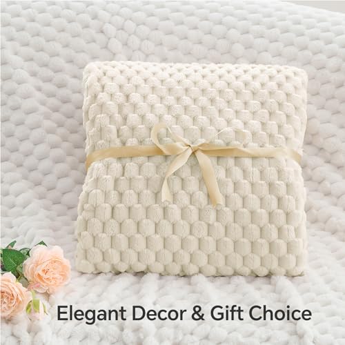 Image of BEDELITE Cream Throw Blanket for Couch, Soft Cozy Gifts for Women, 50 * 60 | 3D Jacquard Decorative Fleece Blanket, Super Soft Plush Throws, Cute Birthday Gift for Women & Men, Suitable for All Seasons