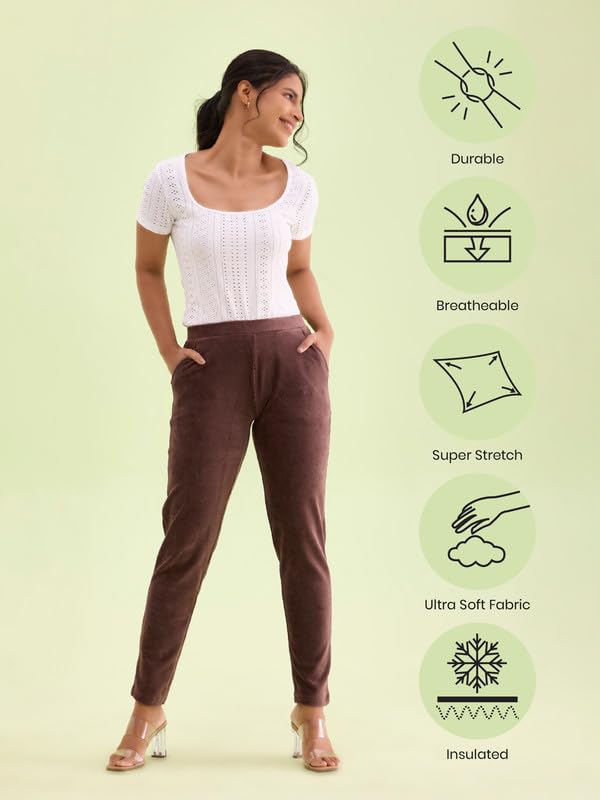 Image of GO COLORS Solid Corduroy Treggings for Women | Warmtech, Mid Rise, Side Pocket