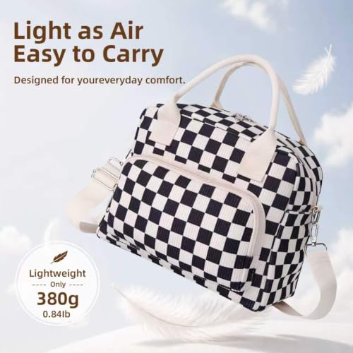 Image of LOVELYWIND Large Insulated Lunch Bag For Women, Black White Lunch Box 12L | Large Shoulder Strap Lunch Tote With Insulated Lining; Stylish Look For Work, School, Picnic, And Organized Meals.
