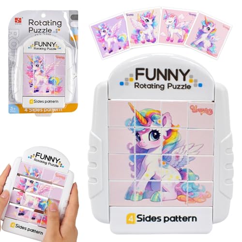 Drehbares 3D Puzzle,16 Teile 3D Puzzle Kinder Geduldspiele Schiebepuzzle Knobelspiele Einhorn Puzzle für Kinder für 3 4 5 6 Jahre Jungen Mädchen Kleine Geschenke für Kinder