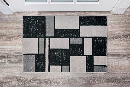 Rugshop Contemporary Modern Boxes Design Soft Indoor Area Rug 2' x 3' Gray