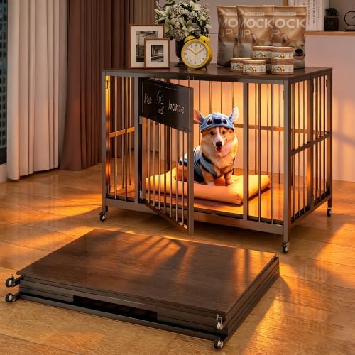 31.5" Foldable Dog Crate Furniture, Muyi Gray, Small Medium Dogs