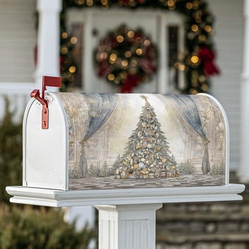 Coperture magnetiche per cassette postali per albero di Natale, ornamenti tradizionali natalizi, regali di Natale dorati, coperture per cassette postali per esterni, decorazione da giardino e cortile