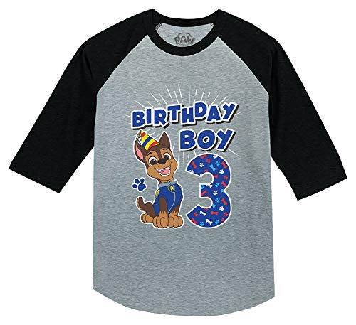 Image of Tstars Paw Patrol Rubble 3rd Birthday Baseball Tee Toddler Boy 3 /4 | Soft raglan Rubble digging tee for turning three; great for 3rd birthday, construction party, photo gift