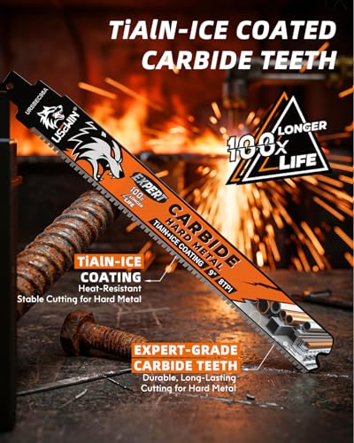Image of Expert Reciprocating Saw Blade 3 Pack, 9 Inch 8TPI Carbide Sawzall Blades for Stainless Steel, Hardened Steel, Iron, Screws, Metal Pipe, Thick Steel Plate, Rebar, Angle Steel