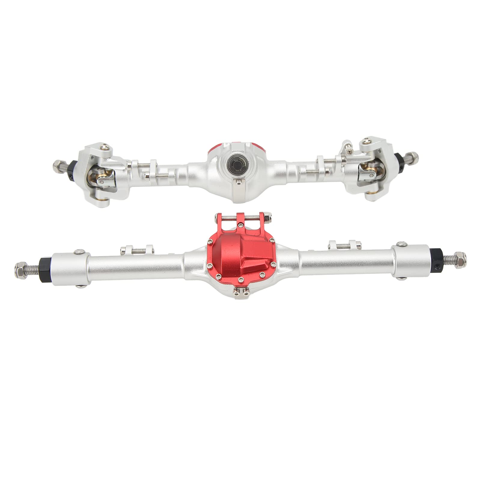 Zestaw przednich i tylnych osi RC z metalu, duży zintegrowany układ kierowniczy, oś samochodu RC do SCX10 II 90046 90047 D90 D1101/10 RC samochód gąsienicowy (srebrny czerwony)