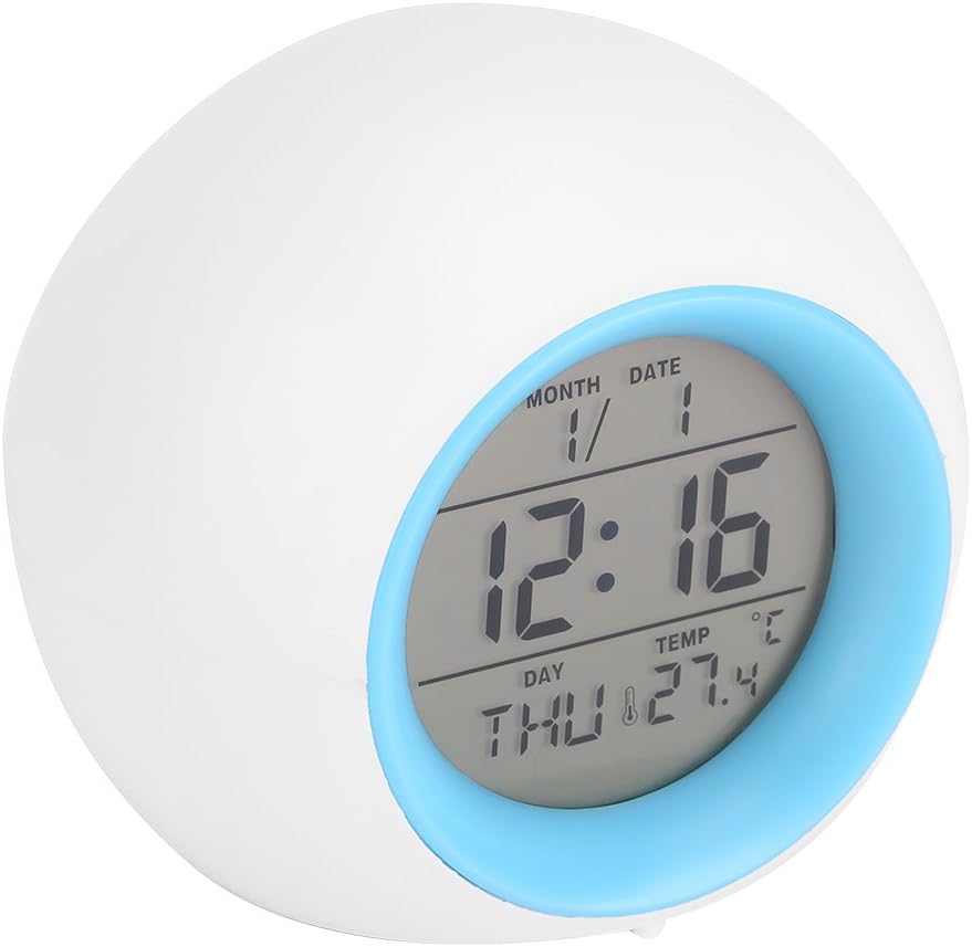 Despertador Digital, Reloj Alarma con Luz de Colores Múltiples y Sonidos de la Naturaleza, Pantalla LED con Presentación de Hora, Fecha, Temperatura, Función Snooze
