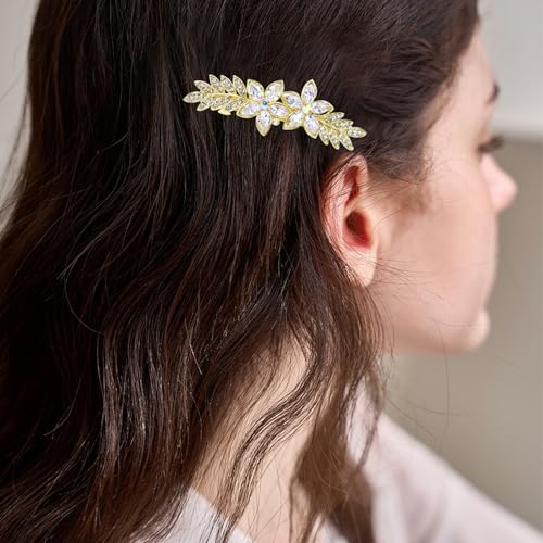 AMCAMI 2PCS Pinzas de Pelo Doradas, Hebillas de Pelo con Pedrería para Mujer, Accesorios de Pelo Elegantes para Boda y Eventos miniatura 4