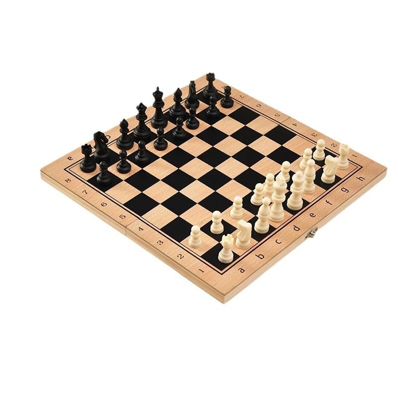 echiquier 3-in-1 Chess Checkers Draughts Backgammon Set Folding Wooden Chess Board Portable for Kids and Adults echecs Jeu(34 * 34cm)