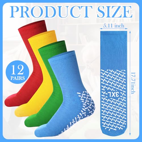 Image of Foaincore 12 Pairs 2XL 3XL 4XL Non Slip Hospital Socks with Grips for Men Women Extra Wide Single Tread Slipper Socks