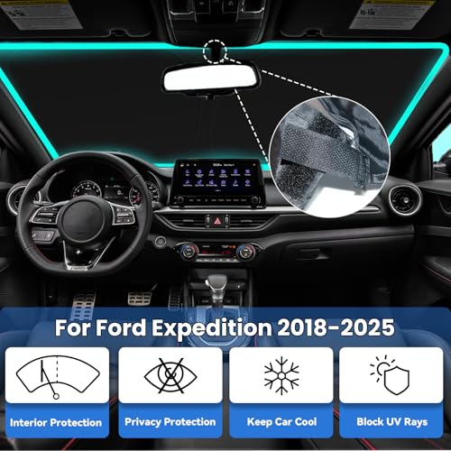 Image of Car Front Windshield Sun Shade for Expedition 2018-2024, Car Window SunShades Shield Cover Visor Protector with 240T Reflective Fabric UV & Sun Heat Protection Accessories