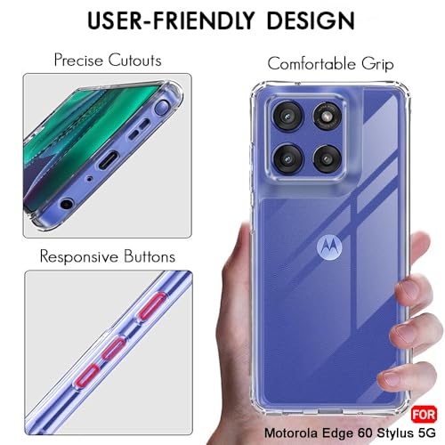 Image of TheGiftKart Ultra-Hybrid Crystal Clear Back Case Cover for Motorola Moto Edge 60 Stylus 5G | Shockproof Design | Hard Back Cover Case for Motorola Moto Edge 60 Stylus 5G (PC & TPU, Transparent)