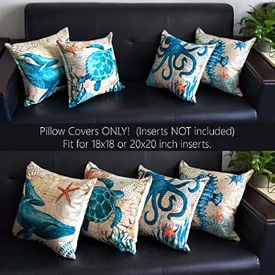 4-Pack Ocean Theme Pillow Covers 18x18in, Beach Coastal Decor Outdoor Cushions Seashell Throw Pillow Covers for Couch… 51jhgaMIoLL. SS400