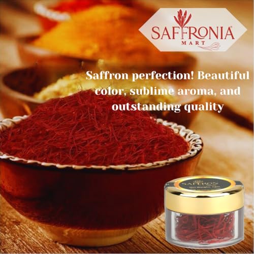 Image of Saffronia Mart Kashmiri Mongra Saffron | A++ Grade Kesar | Premium & Natural | Ideal for Biryani, Tea & Desserts | FSSAI Certified | Airtight Packaging | Strong Aroma | 0.5gm - pack of 4