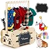 Wooden Dog Wardrobe Closet 20″x15″x9″ Pet Goose Outfit Toy Storage Basket Crate with Hanging Rod Bone Shape Organizer Closet for Dog Toy Clothes Accessories with 8 Hanger 10 Clip 1 Small Blackboard