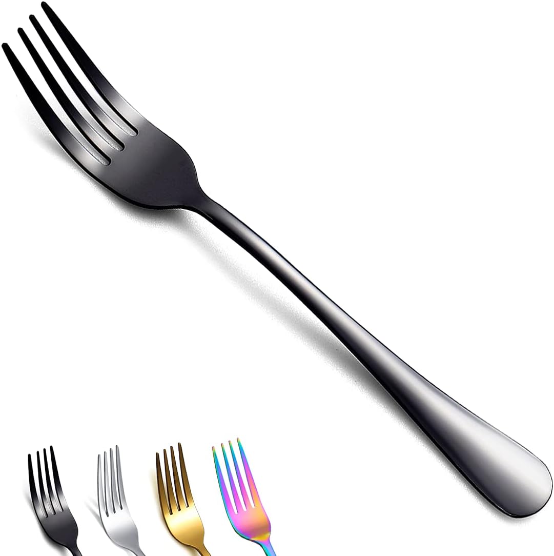 Berglander Black Dinner Forks of 4, 7.9 Stainless Steel Titanium Shiny Black Plating Fork Set, Forks And Spoons Silverware, Table Forks Set Sturdy And Dishwasher Safe