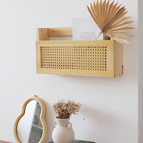 MOIUCUN Wandmontiert Zeitschriftenständer mit PE Rattan gitter,Größe 44 x 24 x 10 cm,Zeitungshalter,Wandorganizer für Eingangsbereich, Wohnzimmer, Wartezimmer, Kinderzimmer, Büro (Holzfarbe) MOIUCUN Wandmontiert Zeitschriftenständer mit PE Rattan gitter,Größe 44 x 24 x 10 cm,Zeitungshalter,Wandorganizer für Eingangsbereich, Wohnzimmer, Wartezimmer, Kinderzimmer, Büro (Holzfarbe)