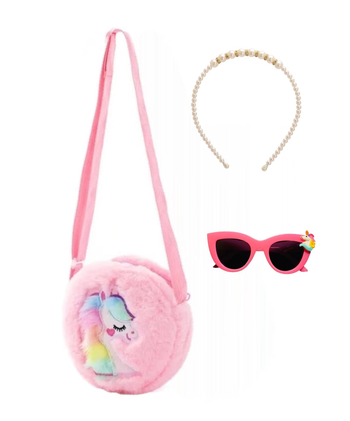 sanjis enterprise combo of Fur Crossbody Handbags Gift for Girls Cartoon sling bag side bag shoulder bag,sunglass and hairband(Pack of 3)-picture-20