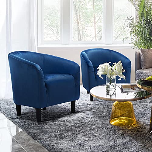 Topeakmart Velvet Accent Chair, Modern Club Chair Upholstered Armchair With Solid Legs Comfy Sofa Chair For Living Room/Bedroom/Waiting Room, Navy Blue #TOP3