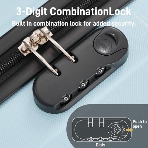 Image of 6 Pcs ABS Hardshell Luggage Sets Spinner Wheel Suitcase Lock Suitcases Light Blue