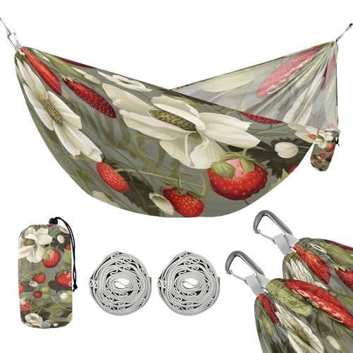 ATTX Strawberry Flower Pattern Camping Hammock - Lightweight & Portable Hammocks, Heavy Duty 330lbs Capacity for Indoor, Hiking, Backpacking, Travel, Backyard, Beach#310