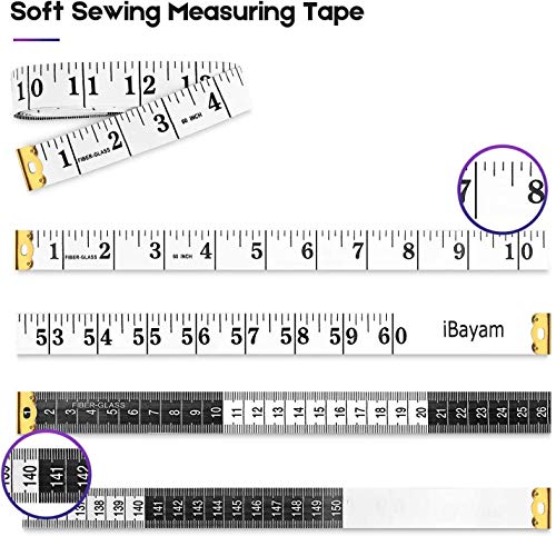 Image of 2 Pack Tape Measure Measuring Tape Tool for Body Fabric Sewing Tailor Cloth Knitting Vinyl Home Craft Measurements, 60-Inch Soft White & Retractable Double Scales Rulers for Body Weight Loss