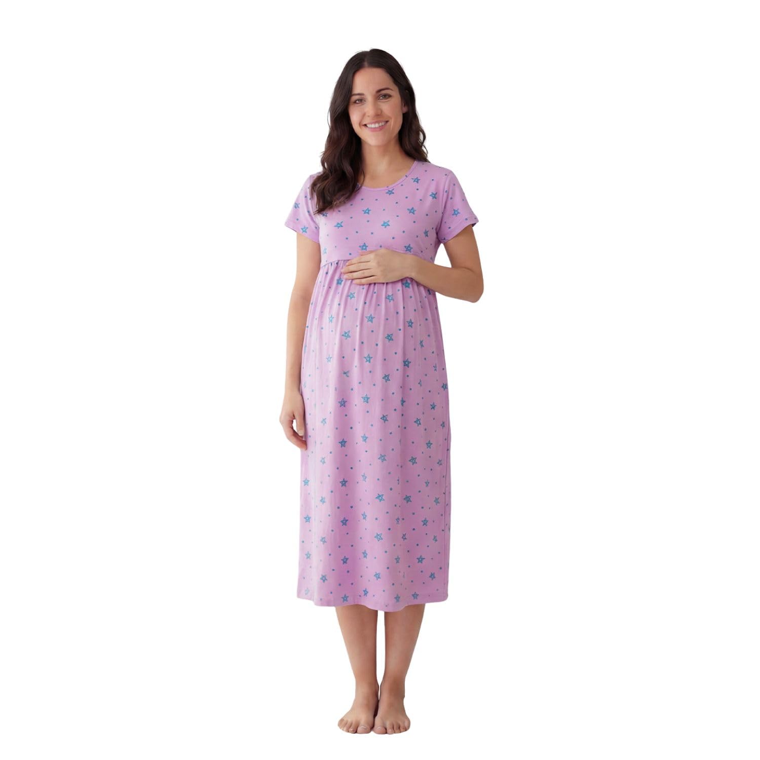secret wish Women’s Hosiery Maternity Nighty | Comfortable Pregnancy & Nursing Nightwear | Soft Breathable Fabric-picture-32