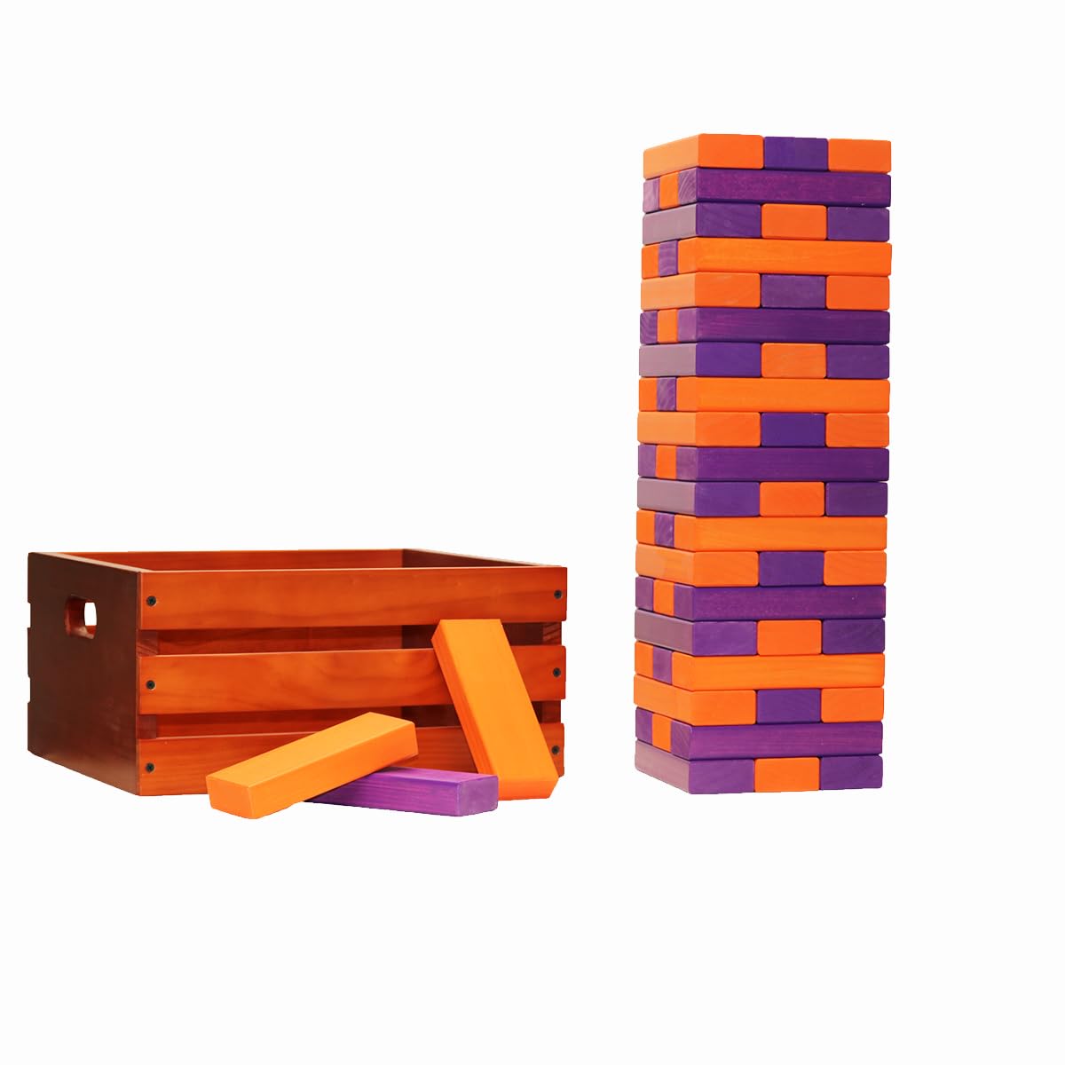 Tailgating Pros Premium Giant Toppling Timbers with Stained Crate – Choose Your Team Colors! Jumbo Outdoor Yard Game, Tower Grows to Over 5 Feet! –