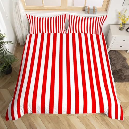Funda Nordica Cama 180 Rayas Rojas Y Blancas Funda de Edredón 260x240 cm 3D Streifen Ropa de Cama 3 Piezas de Microfibra Hipoalergénica y 2 Fundas de Almohada 50x75cm, t1905
