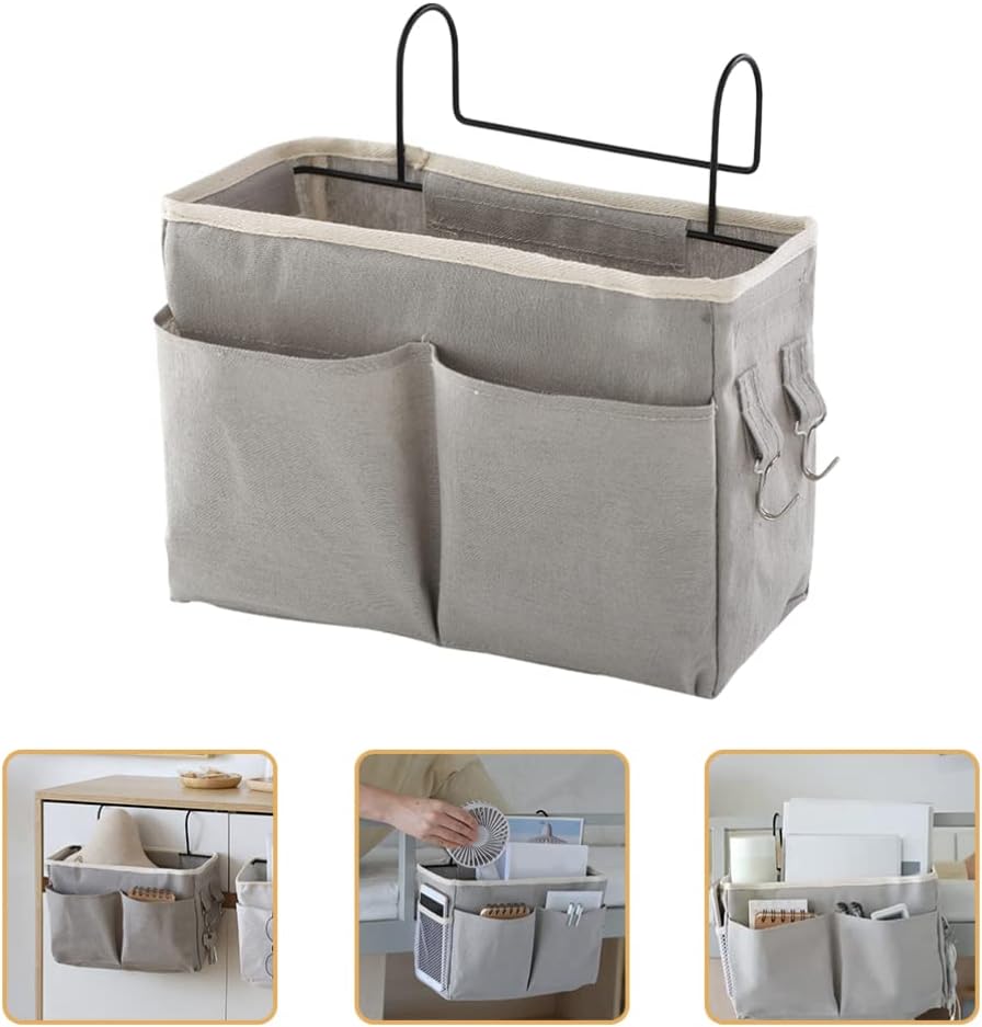 LIFKOME Bedside Storage Canvas Hanging Storage Bag Fabric Storage Basket Baby Clothes Organizer Diaper Stacker for Bunk Crib Grey