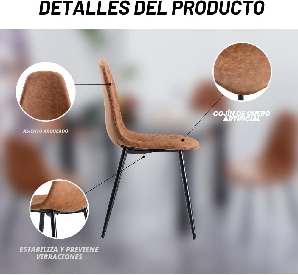 Stanew Sillas de Comedor Estilo Vintage y diseño escandinavo Juego de 4 sillas de Comedor de Gamuza con Patas de Metal (marrón)