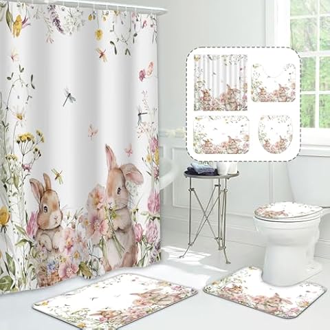 MEHOFOND Easter Bunny Shower Curtain Set Cover